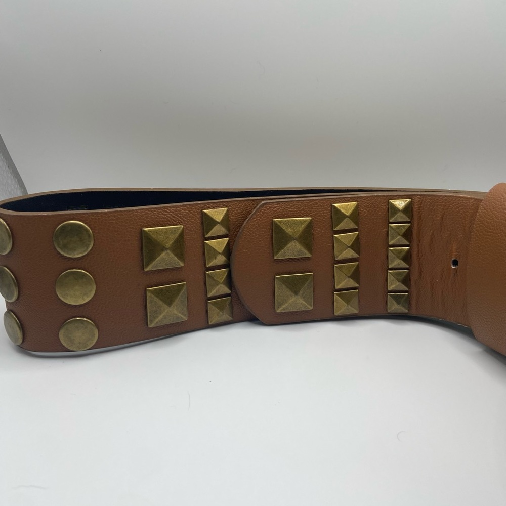 Brown Brass Studded Belt - Picture 6 of 13